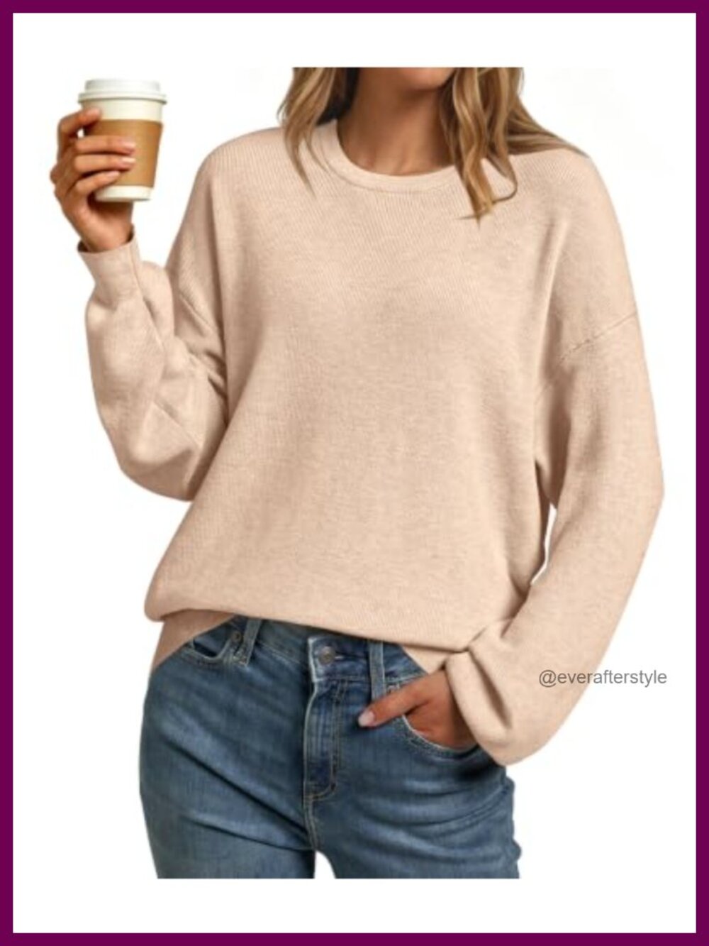 Women's Oversized Wool Blend Crewneck Pullover Sweater Cozy Soft